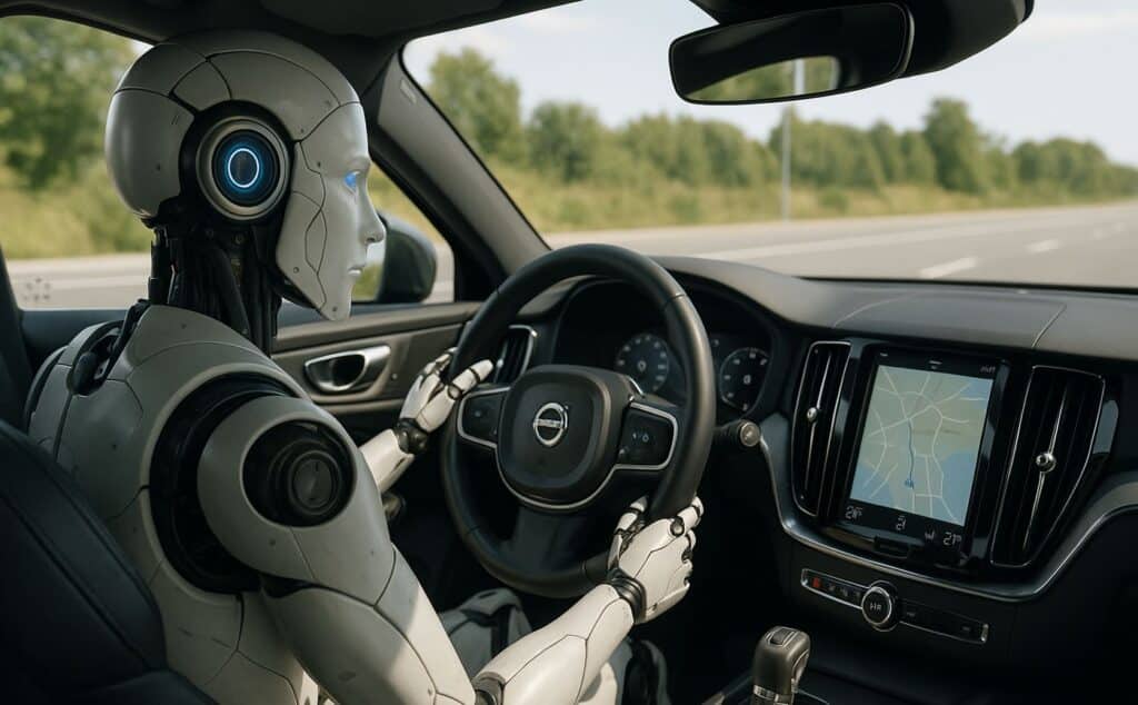 Volvo Gemini - Volvo integra google gemini nelle sue auto. Nella foto, un robot guida una volvo