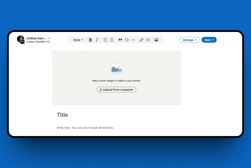 esempio di copertina video LinkedIn per articoli e newsletter