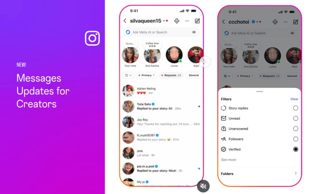 aggiornamenti DM di Instagram