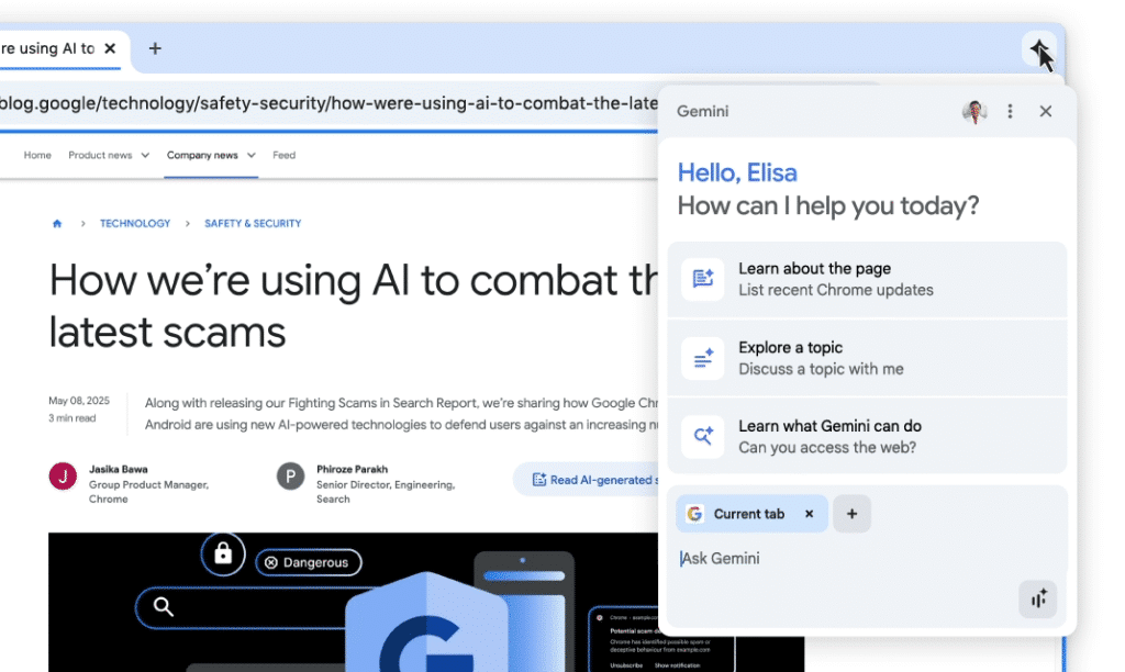 google integra gemini in chrome