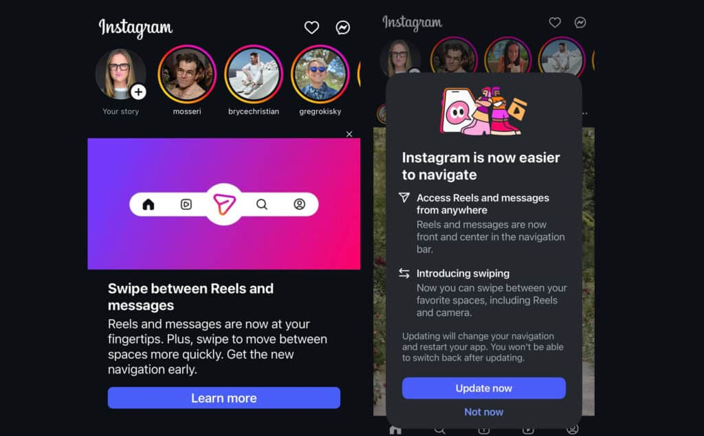 nuova interfaccia di instagram