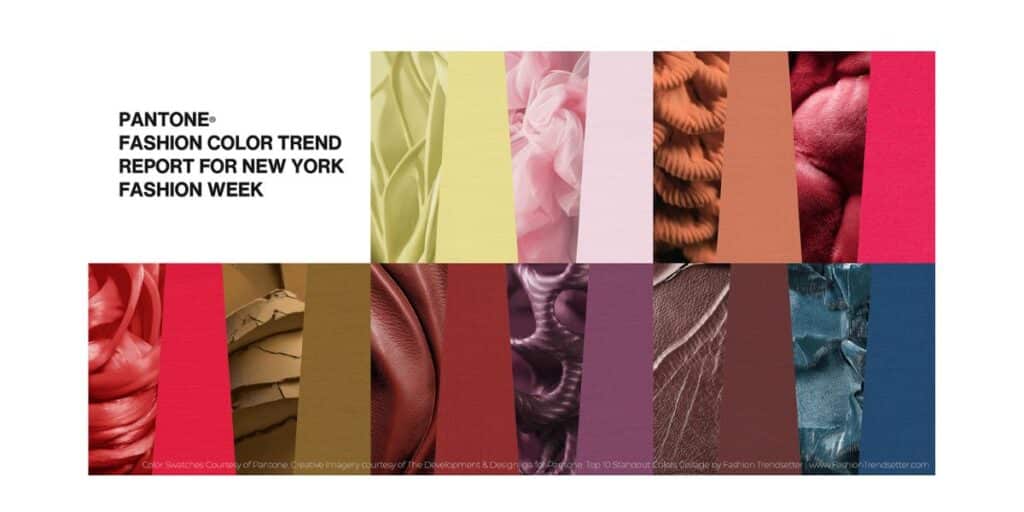 Pantone Fashion Color Trend Report Autumn/Winter 2025/2026 Color Palette for New York Fashion Week Color Swatches Courtesy of Pantone. Creative Imagery courtesy of The Development & Designliga for Pantone. Top 10 Standout Colors Collage by Fashion Trendsetter